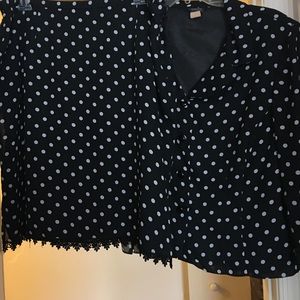 Plus size black with white polka dot skirt suit